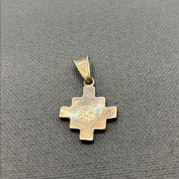 VTG 950 sterling silver Peruvian Chakana black onyx w/mother of pearl inlay boho - Picture 2 of 11